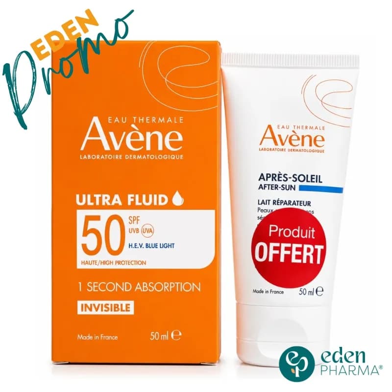 Avene Duo Ultra Fluide Invisible SPF50 50 ml + Lait Apres Soleil 50 ml Offert