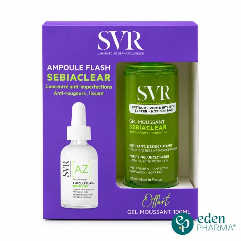 SVR COFFRET SEBIACLEAR AMPOULE AZ FLASH ANTI IMPERFECTIONS 30ML + GEL MOUSSANT 100ML OFFERT 