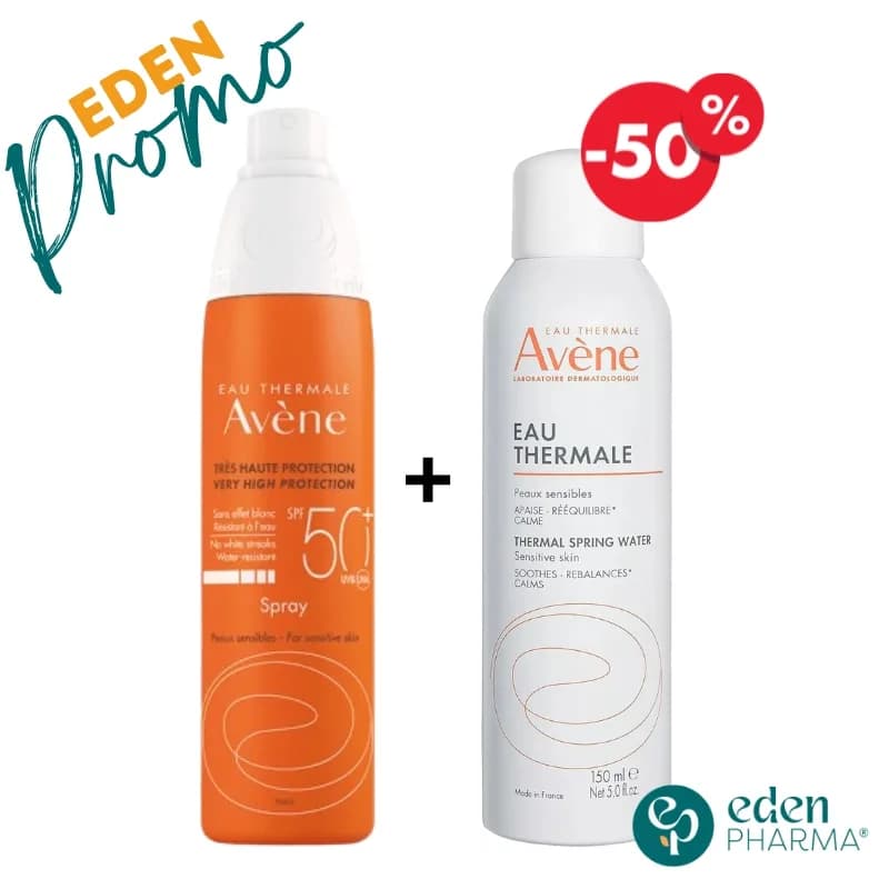 Avene DUO Ecran Solaire Spray Adulte SPF50+ 200 ml + Eau Thermale 150 ml -50%
