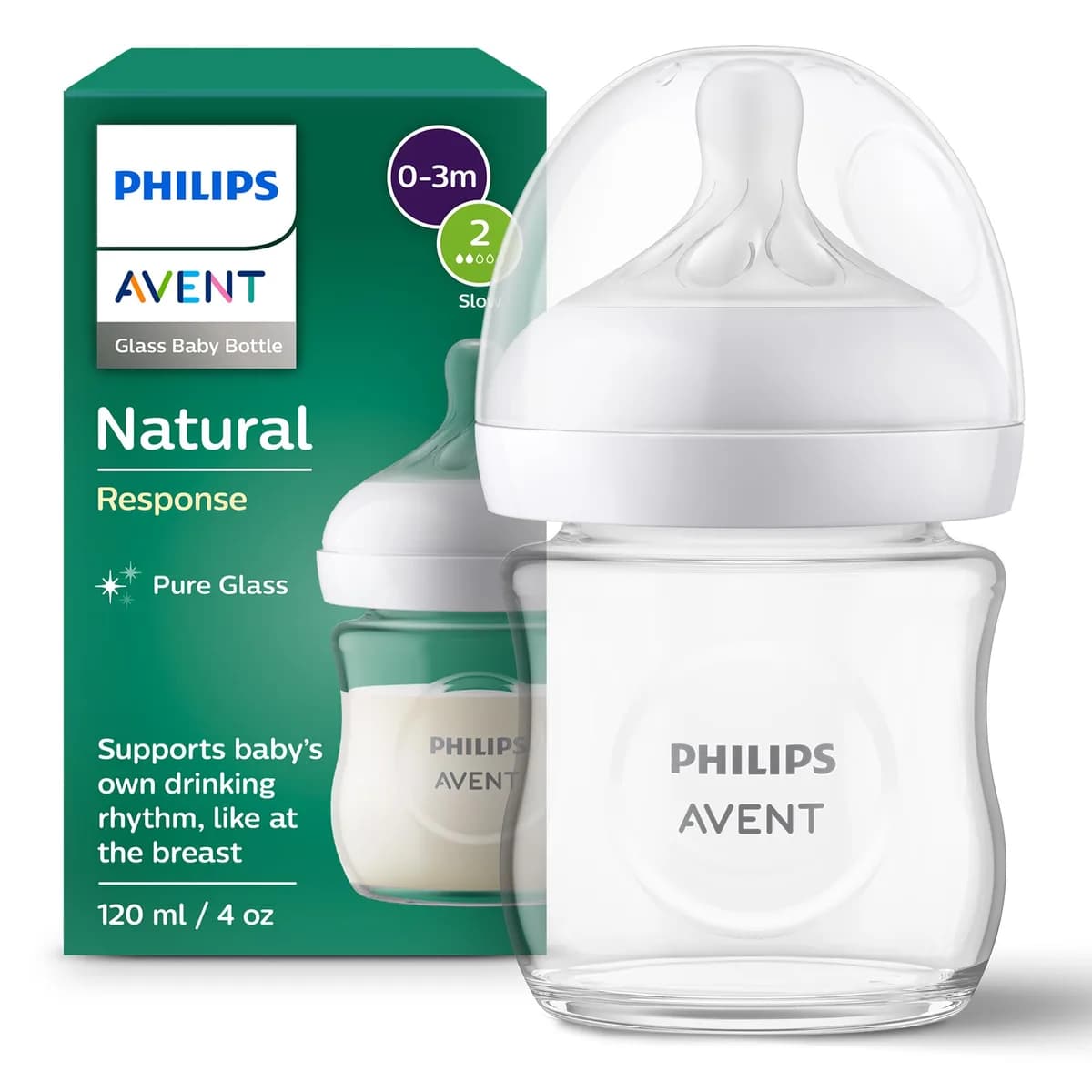 BIBERON AVENT NATURAL RESPONSE EN VERRE 120ML 0-3M+ debit 2 SCY930/01