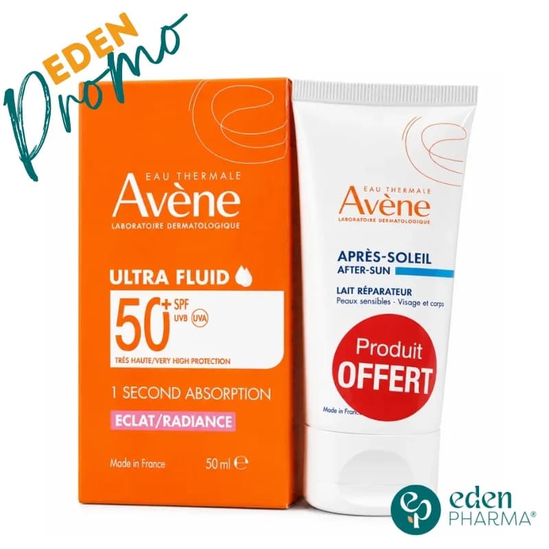 Avene Duo Ultra Fluid Eclat Radiance SPF50+ 50 ml + Lait Apres Soleil 50 ml Offert