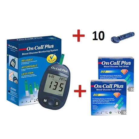 On Call+ Lecteur+(100 Bandelettes)+10 Lancettes Gratuit