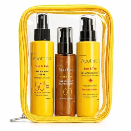 Apothica Trousse (Lait Solaire Spray 150ml+ecran Cheveux 150ml+huile Bronzante 100 ml Grat)