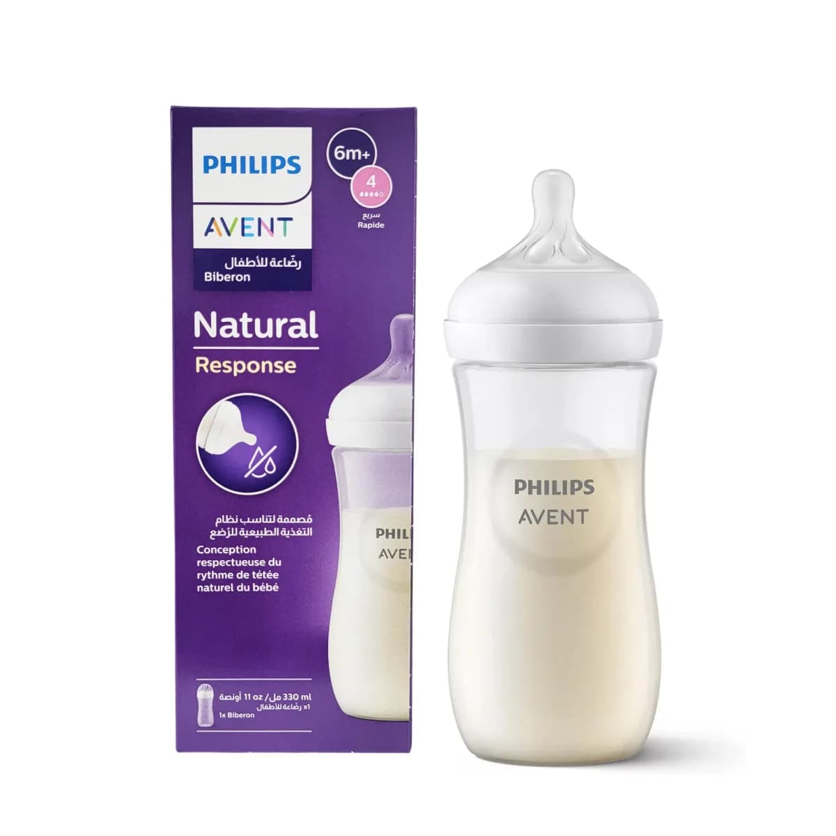 AVENT BIBERON NATURAL RESPONSE EN PLASTIQUE 6MOIS+ DEBIT RAPIDE 330ML SCF906/01