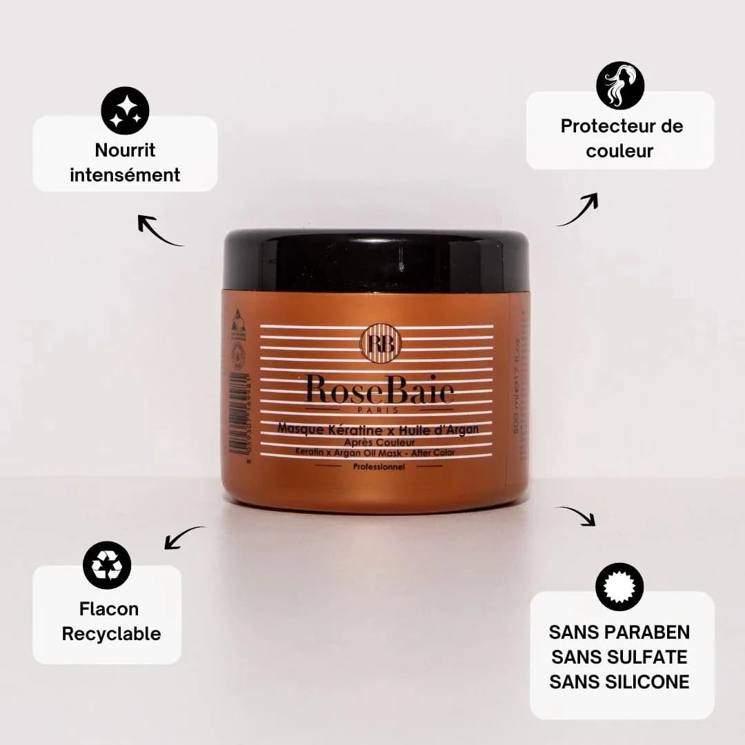 Rosebaie Masque Argan Post-Coloration Anti-Oxydant & Protection 500 ml