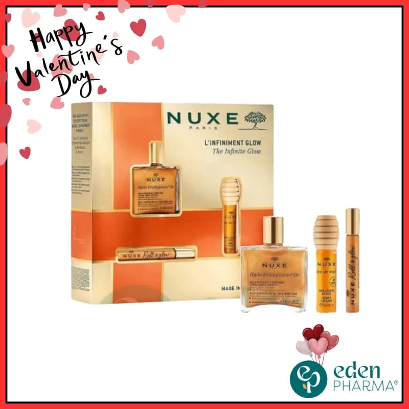 Nuxe Coffret L'Infiniment Glow - Huile Prodigieuse Or 50 ml + Rêve de Miel Soin Lèvres + Huile Prodigieuse Or Format Roll On 8 ml