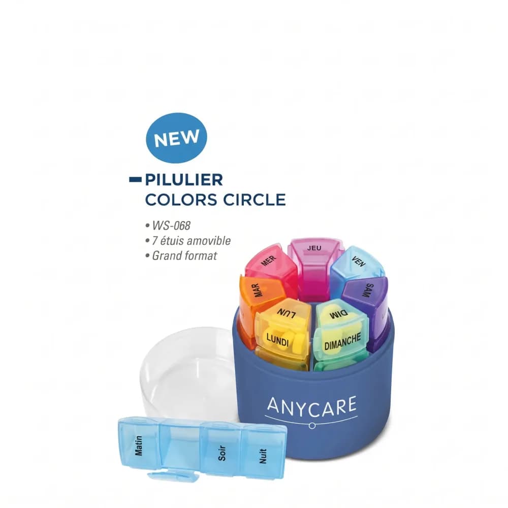 ANYCARE PILULIER HEBDOMADAIRE CIRCLE COLORS 4 CASES * 7 JOURS WS-068