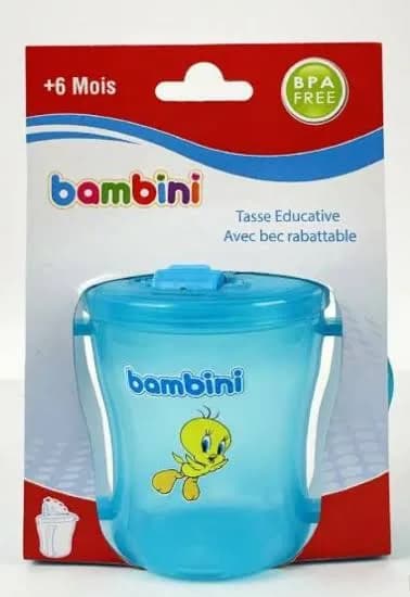 BAMBINI TASSE EDUCATIVE BEC RABATTABLE ANTI-GOUTTE BLEU REF 448