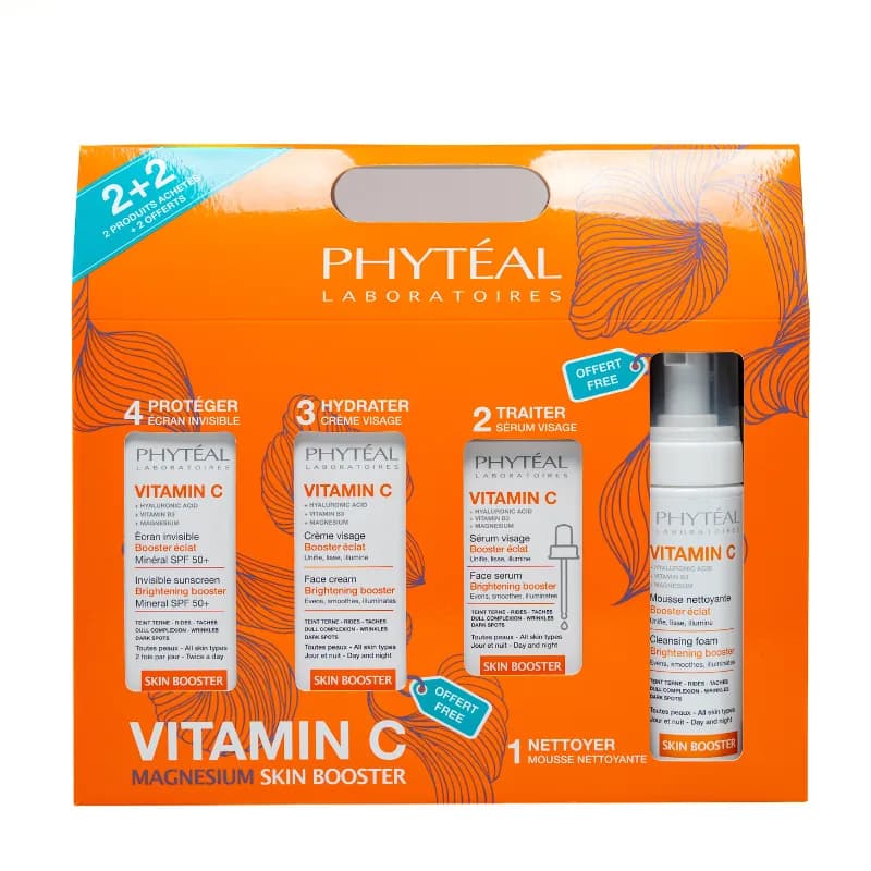 Phyteal Coffret Vitamine C Serum Visage+ecran Invisible+(mousse et Creme Gratuites)