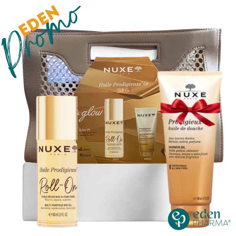 NUXE SAC HUILE PRODIGIEUSE ROLL ON 60ML + PRODIGIEUX HUILE DE DOUCHE PRECIEUSE PARFUMEE 200ML(OFFERT)