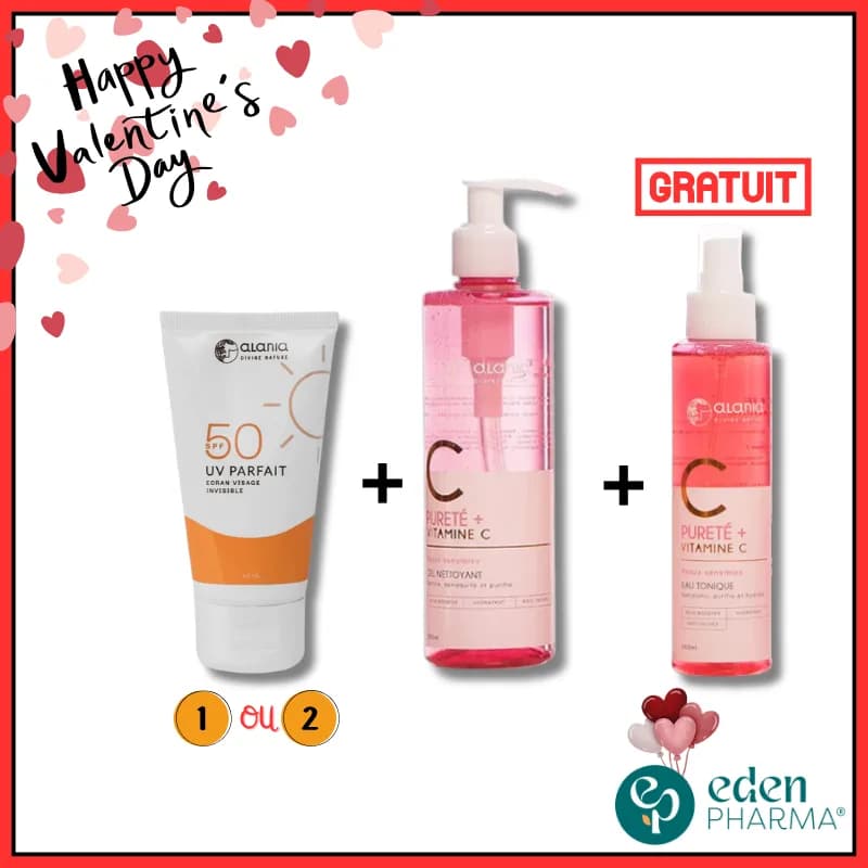 Alania Gel Nettoyant Vit C + Ecran Solaire SPF 50 + Eau Tonique Gratuit