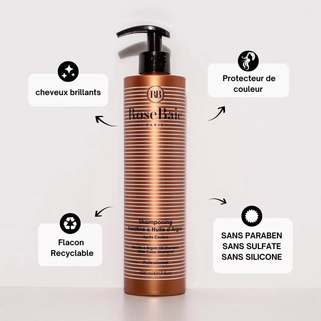 Rosebaie Shampoing Argan Post-Coloration Anti-Oxydant & Protection 500 ml