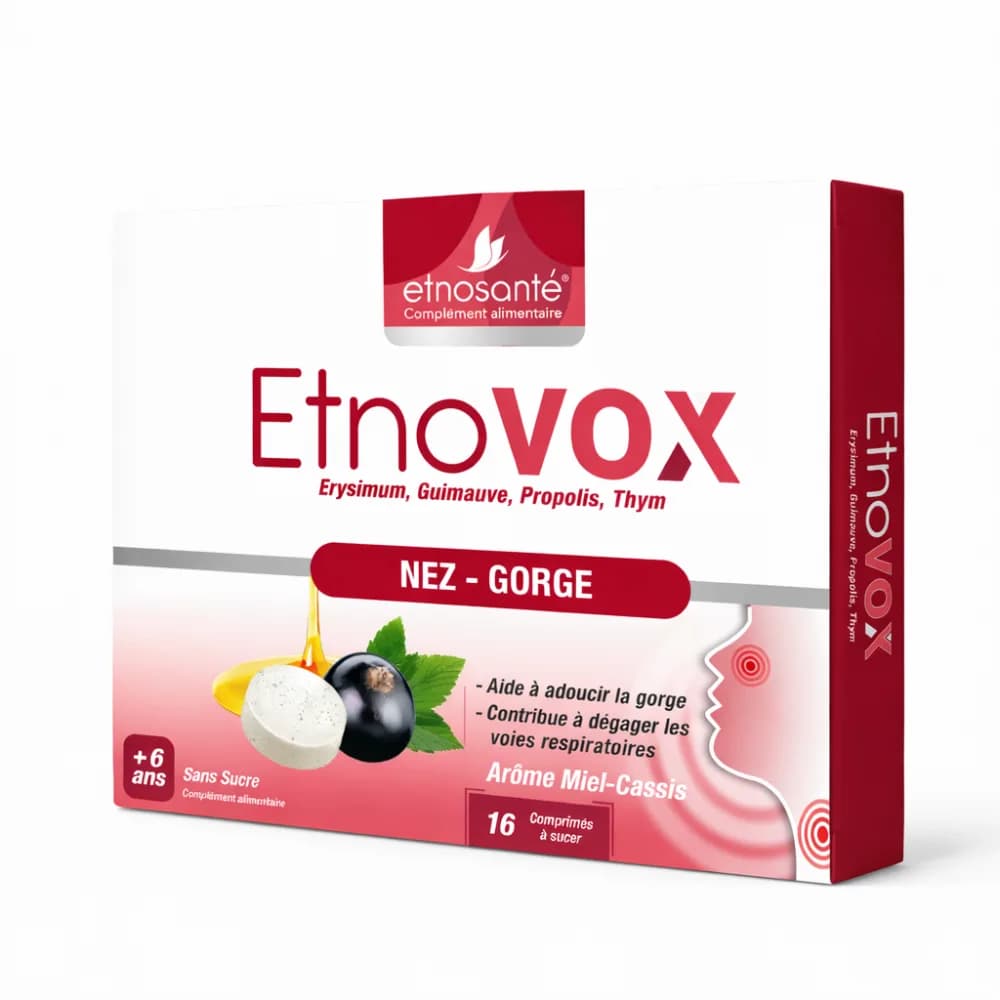 Etnovox Maux de Nez Gorge Miel Cassis 16 Comprimes