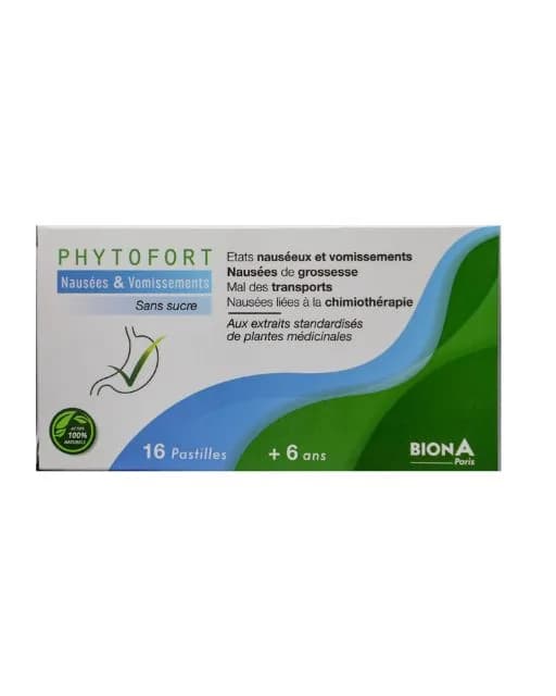 BIONA PHYTOFORT VOMIREG NAUSEES VOMISSEMENTS +6ANS SANS SUCRE 16 PASTILLES