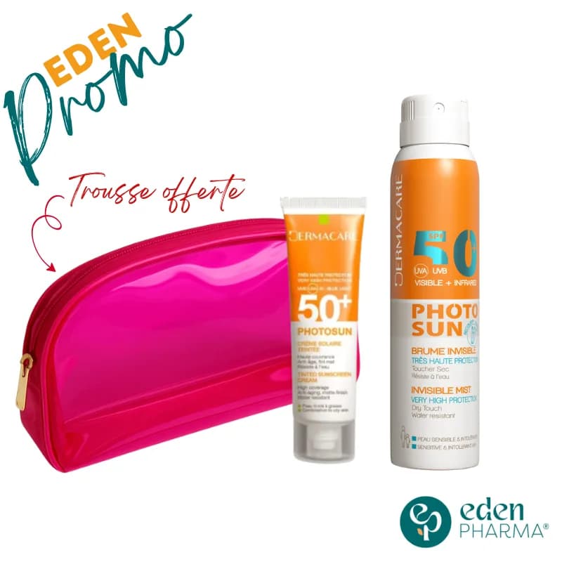 Pack Peau Grasse Ecran Dermacare Photosun Invisible ou Teinte SPF50 + Spray Solaire Corps SPF 50+ 200 ml