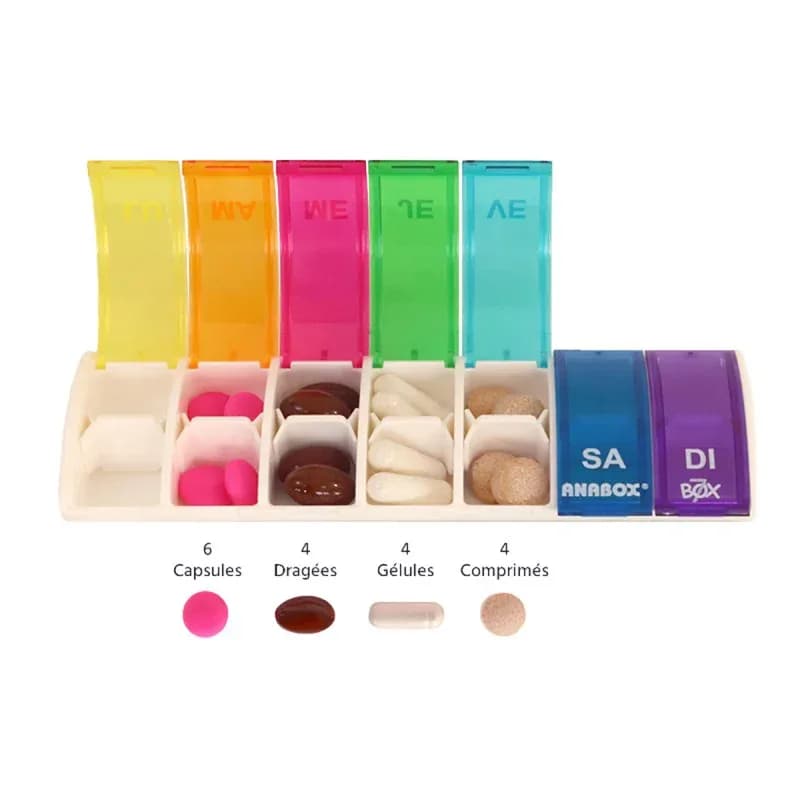 Anabox Pilulier Semainier Multi Color Boite 7