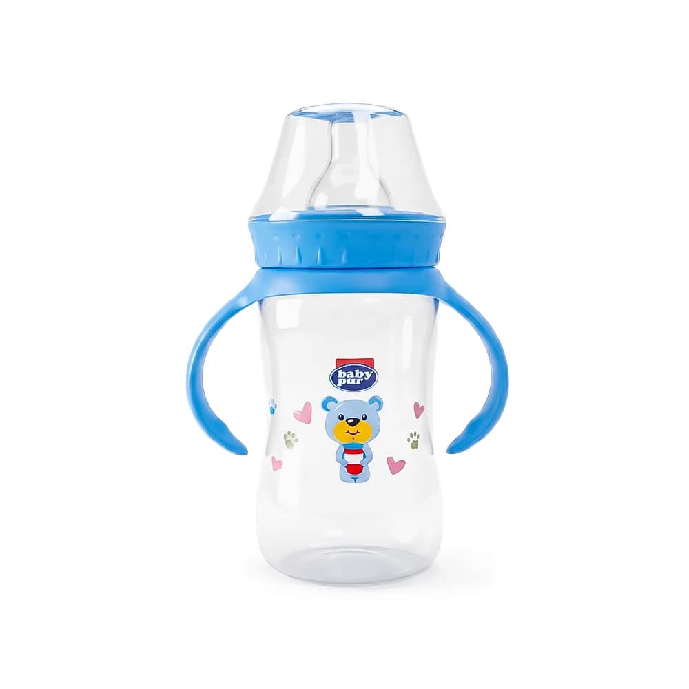 Baby Pur Biberon Large en Plastique Avec Anse Couvercle Torsade 250 ml 250 ml Ref72011