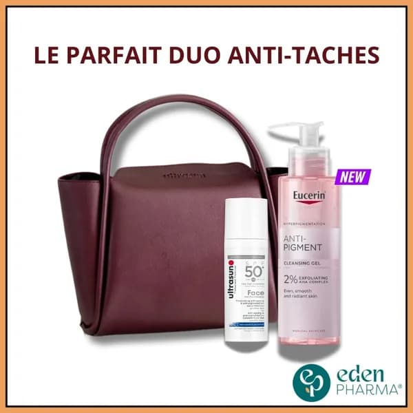 Ultrasun Ecran Anti-Tache Anti-Age + Eucerin Anti Pigment Gel Nettoyant Sac Burgundy Offert