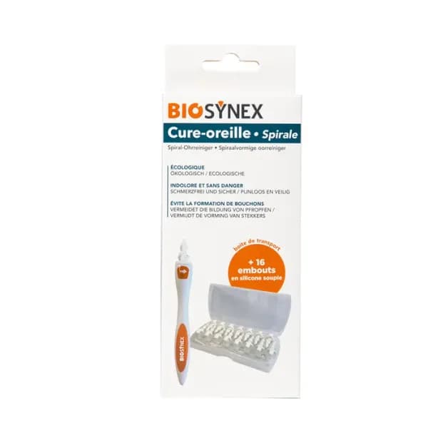BIOSYNEX CURE OREILLE SPIRALE 1 UNITE + 16 EMBOUTS FLEXIBLES 