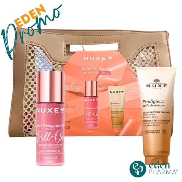 NUXE SAC HUILE PRODIGIEUSE FLORALE ROLL-ON 60ML+ PRODIGIEUSE HUILE DE DOUCHE 200ML (OFFERT)