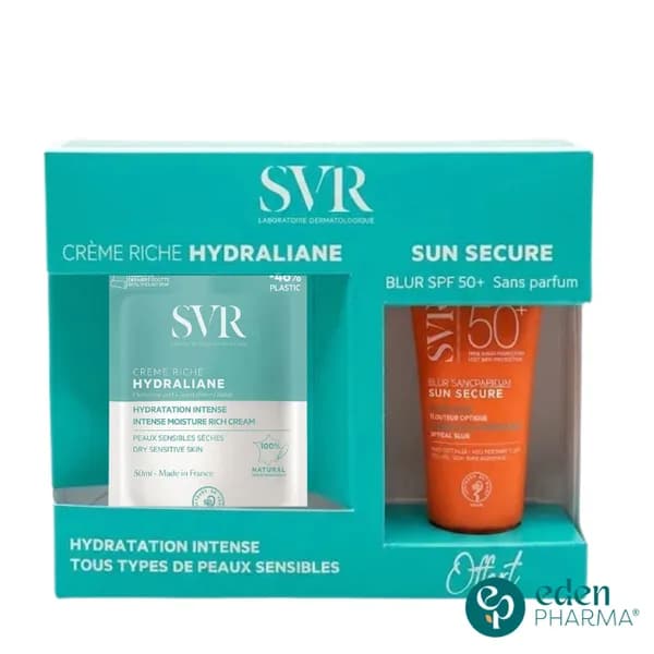 SVR COFFRET HYDRALIANE CREME RICHE PEAUX SENSIBLES SECHES 50ML + SUN SECURE BLUR SANS PARFUM 15ML OFFERT