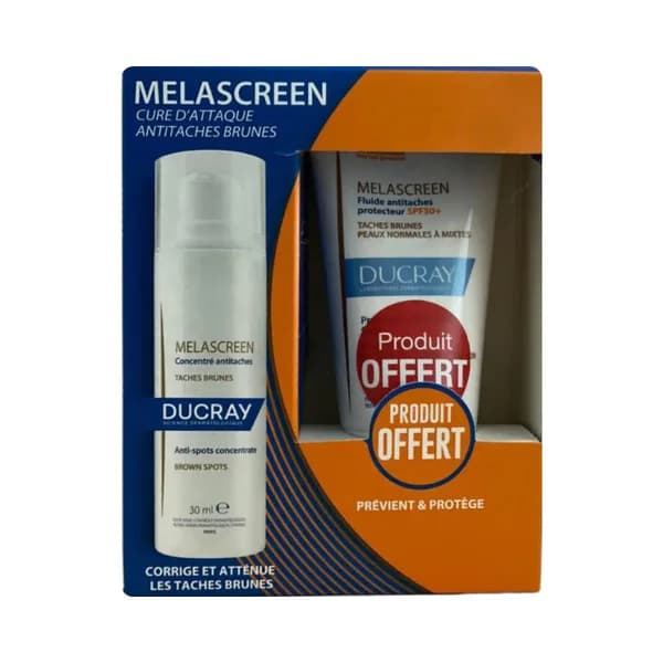 DUCRAY COFFRET MELASCREEN CONCENTRE ANTI TACHES 30ML+FLUIDE ANTI TACHES PROTECTEUR SPF50+ 50ML PMG (OFFERT)