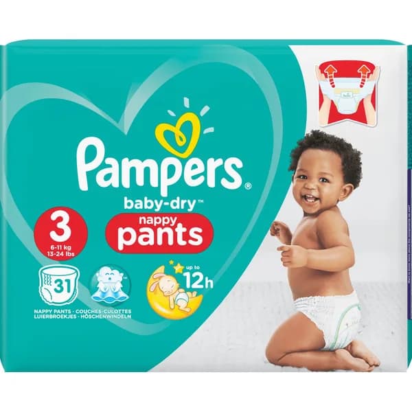 PAMPERS BABY-DRY PANTS COUCHES-CULOTTES TAILLE 3 (6-11KG) 31 COUCHES