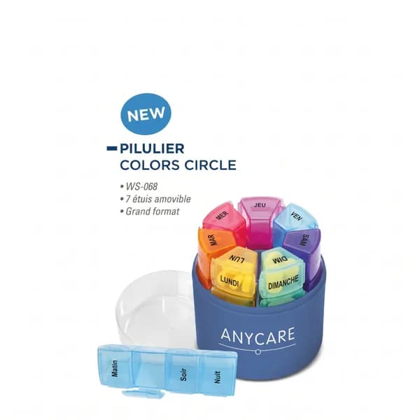 ANYCARE PILULIER HEBDOMADAIRE CIRCLE COLORS 4 CASES * 7 JOURS WS-068