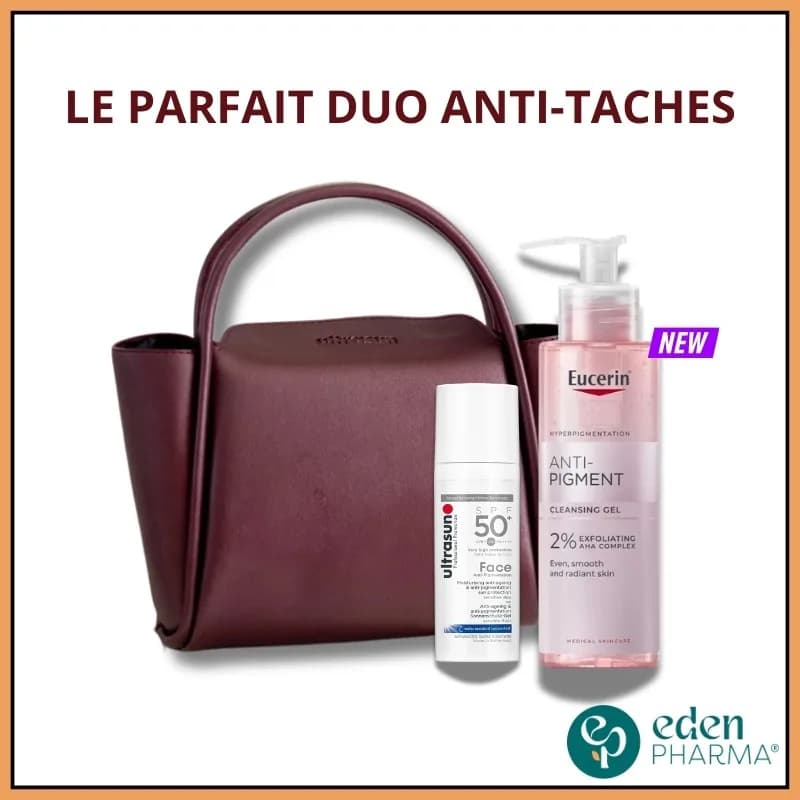 Ultrasun Ecran Anti-Tache Anti-Age + Eucerin Anti Pigment Gel Nettoyant Sac Burgundy Offert