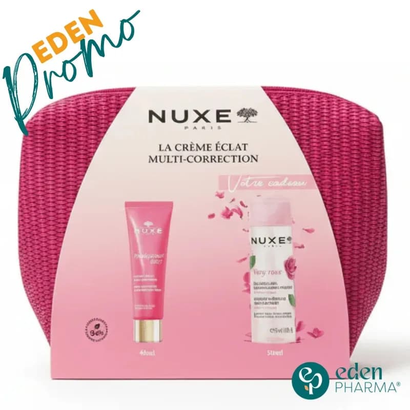 Nuxe Coffret Crème Éclat Multi-Correction Prodigieuse Boost 40 ml + Eau Micellaire Very Rose + Trousse Rose