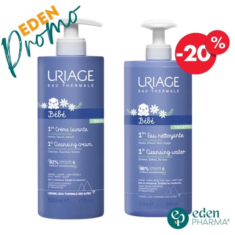 Uriage Bebe 1ere Duo Creme Lavante 500 ml + Eau Nettoyante 500 ml -20%