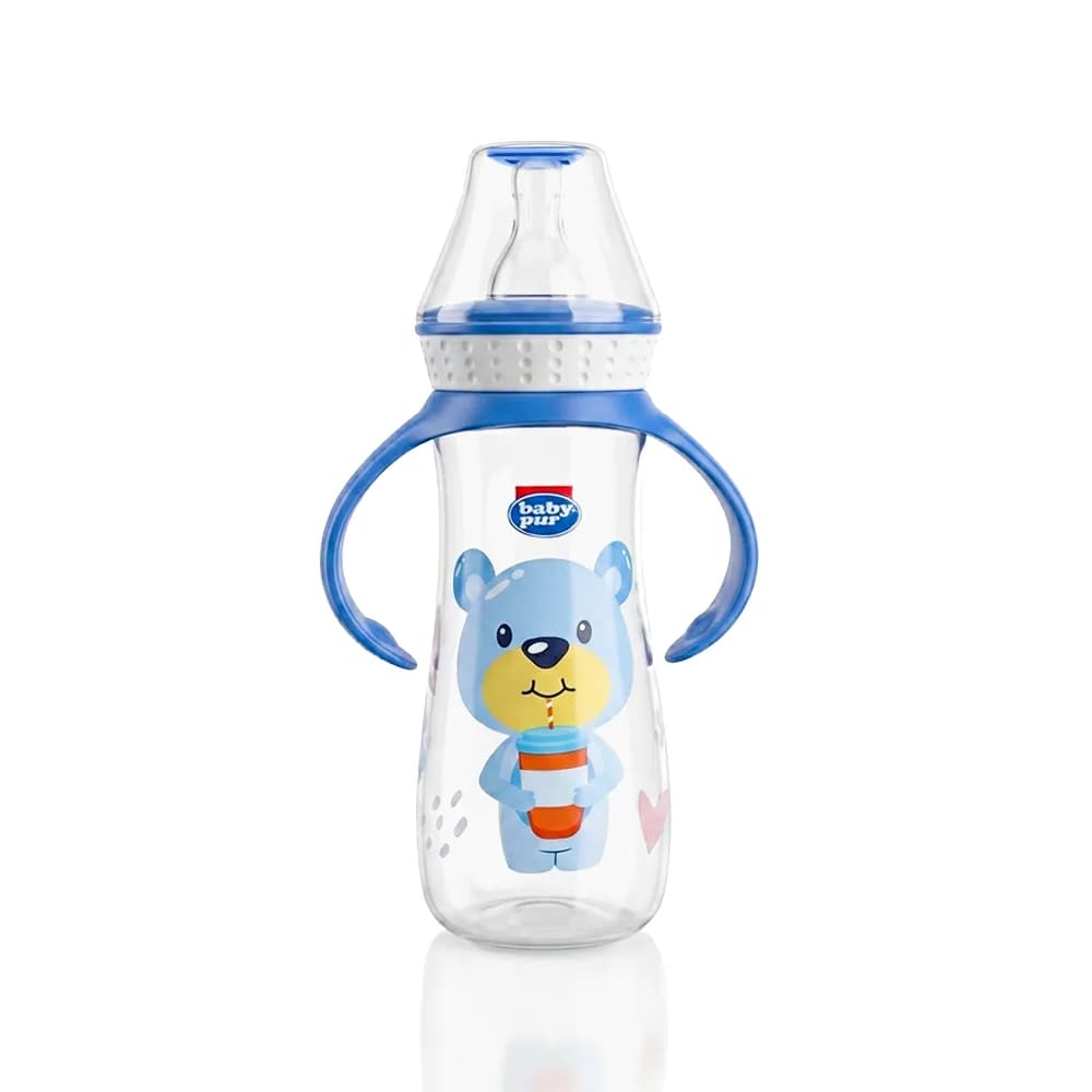 Baby Pur Biberon en Plastique Avec Anses Couvercle Torsade 250 ml Ref 72010