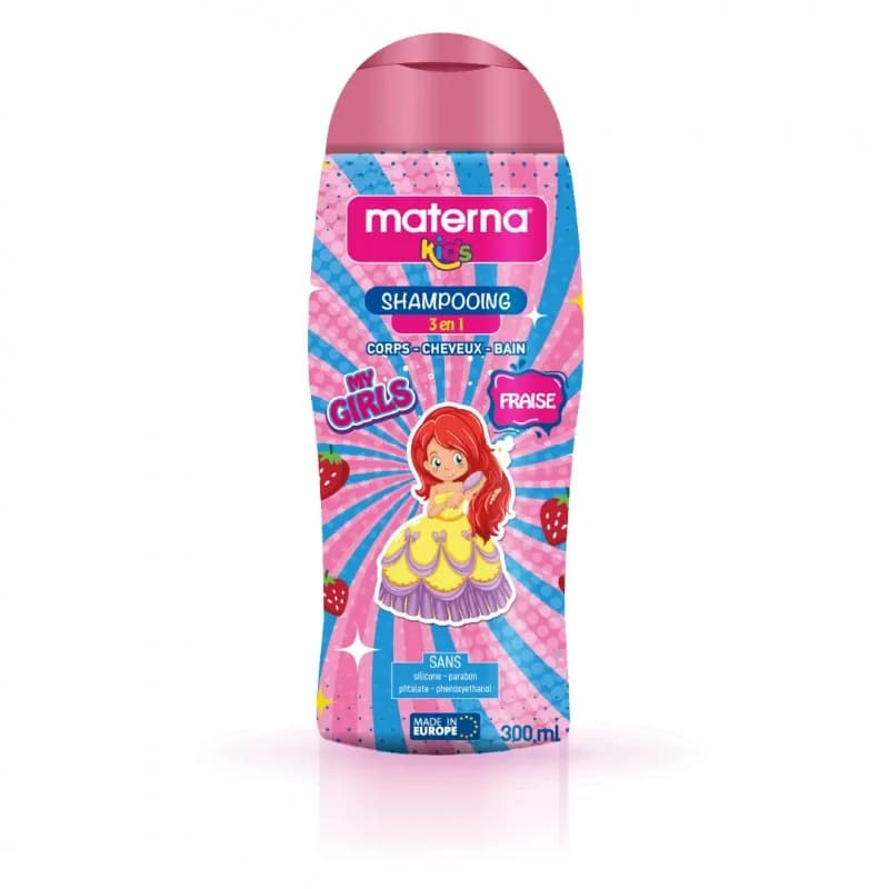 Materna Shampoing et Gel Douche 3 en 1 Kids Fraise 300 ml