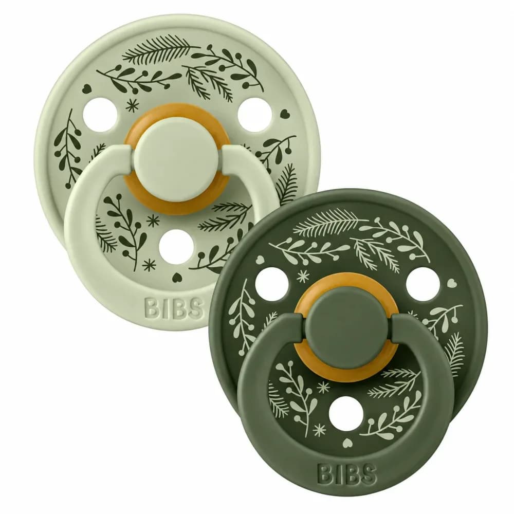 BIBS 2 SUCETTES HOLIDAY LEAF SAGE & HUNTER GREEN 6-18MOIS