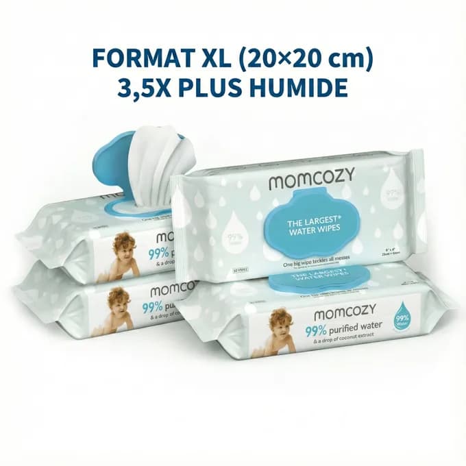 Momcozy Lingettes XL 20×20 cm 99% Eau Pure Spécial Bébé