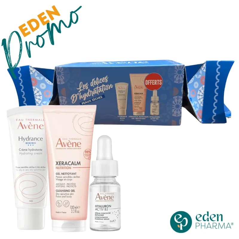 Avene Coffret Delice Hydration Peau Seche Hydrance Riche 50ml+gel Xeracalm 100 ml + Serum Hyaluron Activ B3 10 ml