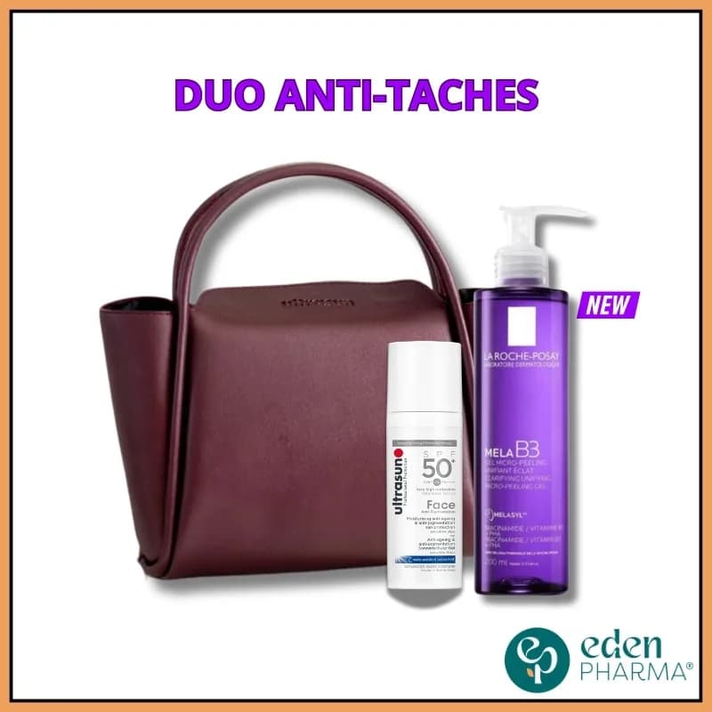 Ultrasun Ecran Anti-Tache Anti-Age + la Roche Posay Mela B3 Gel Micro Peeling Sac Burgundy