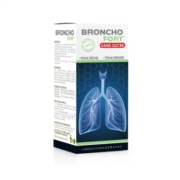 Bronchofort Toux Sèche, Grasse et Allergique sans Sucre 125 ml