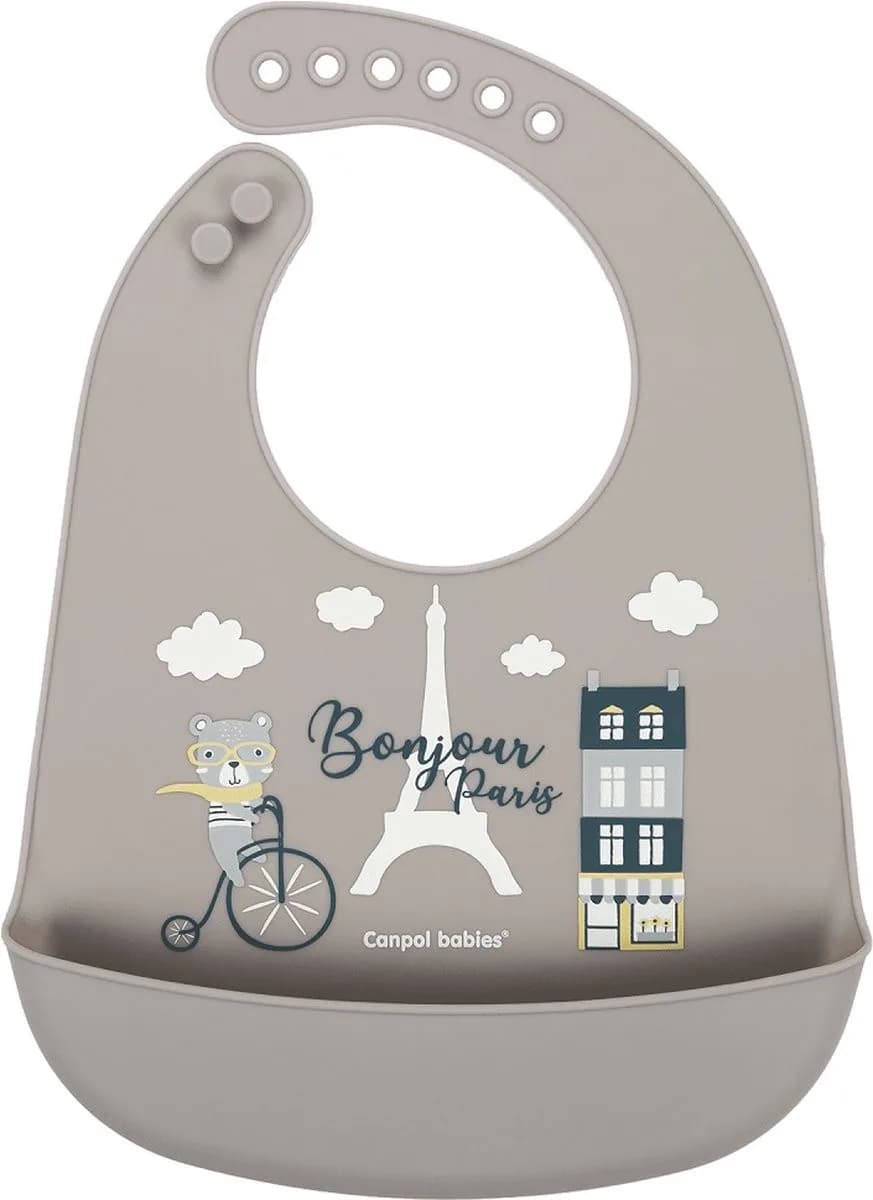 Canpol Babies Bavoir Silicone Avec Poche Bonjor Paris Beige