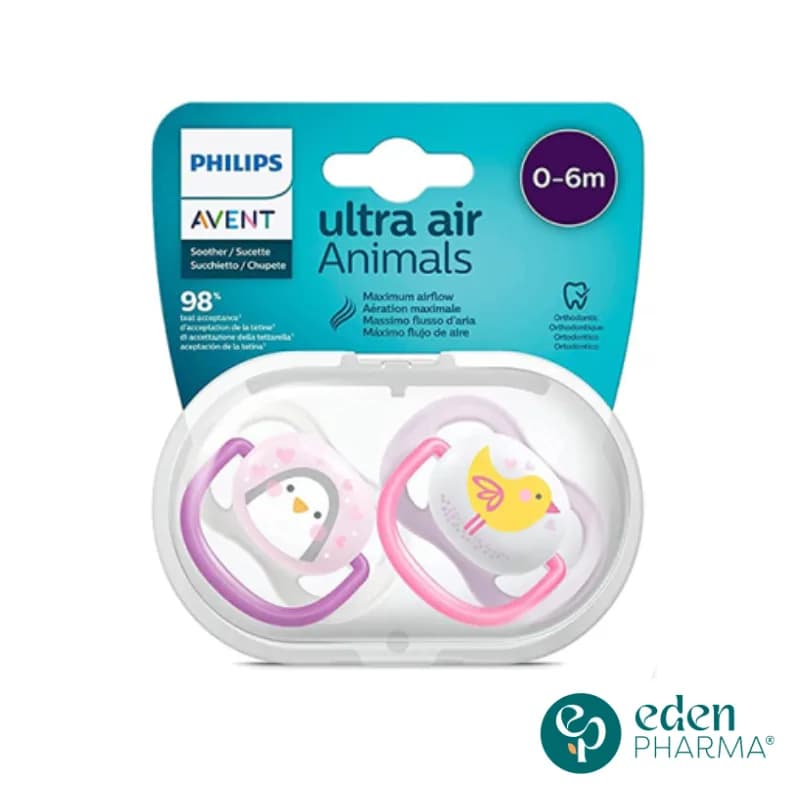 Avent 2 Sucettes Ultra Air Animals Fille 0-6m