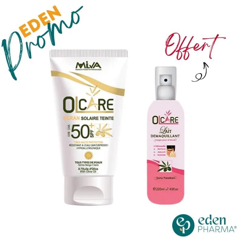 Olcare Écran Solaire Teinté Beige Claire SPF50+ 50 ml + Lait Demaquillant Gratuit