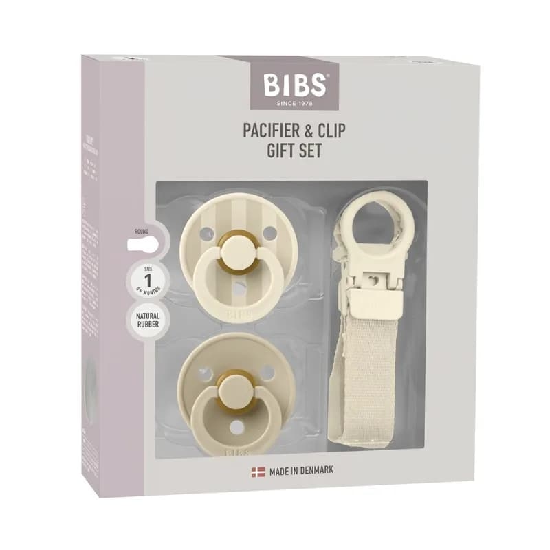 BIBS COFFRET CADEAU TÉTINE ET ATTACHE-TÉTINE COULEUR IVORY 0M+