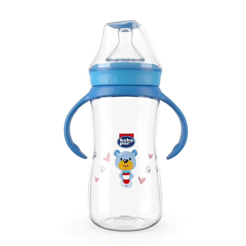 Baby Pur Biberon en Plastique Large Maxi Avec Anse et Couvercle Torsade 360 ml Ref 72012