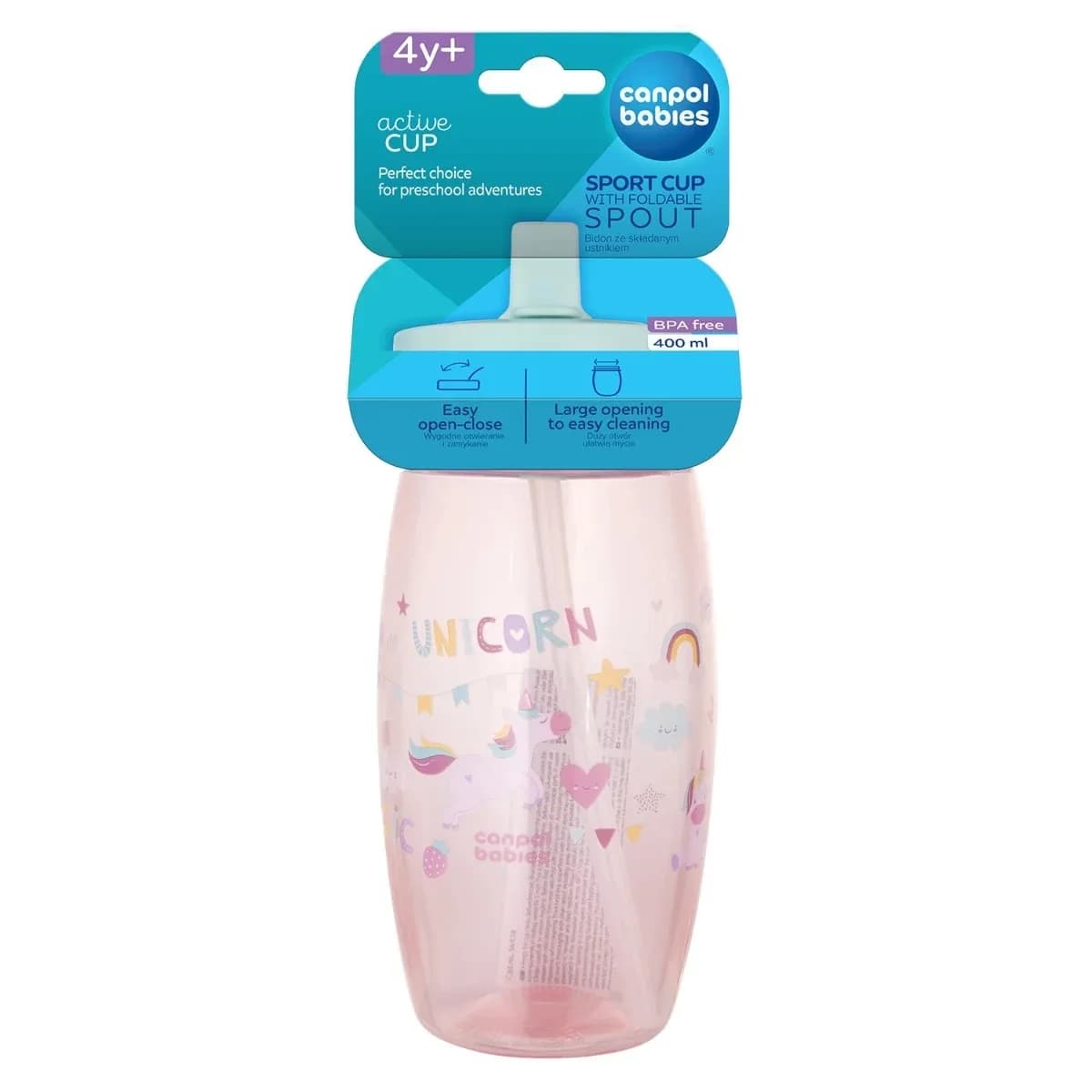 CANPOL BABIES GOURDE AVEC EMBOUT PLIABLE 400ML LICORNE ROSE-56/618_PIN