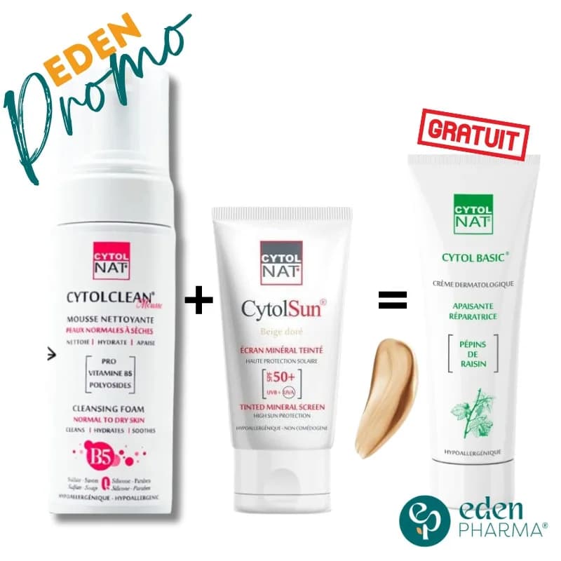 Pack Cytolclean Mousse+cytolsun Beige Doree+cytolbasic 50 ml Offert