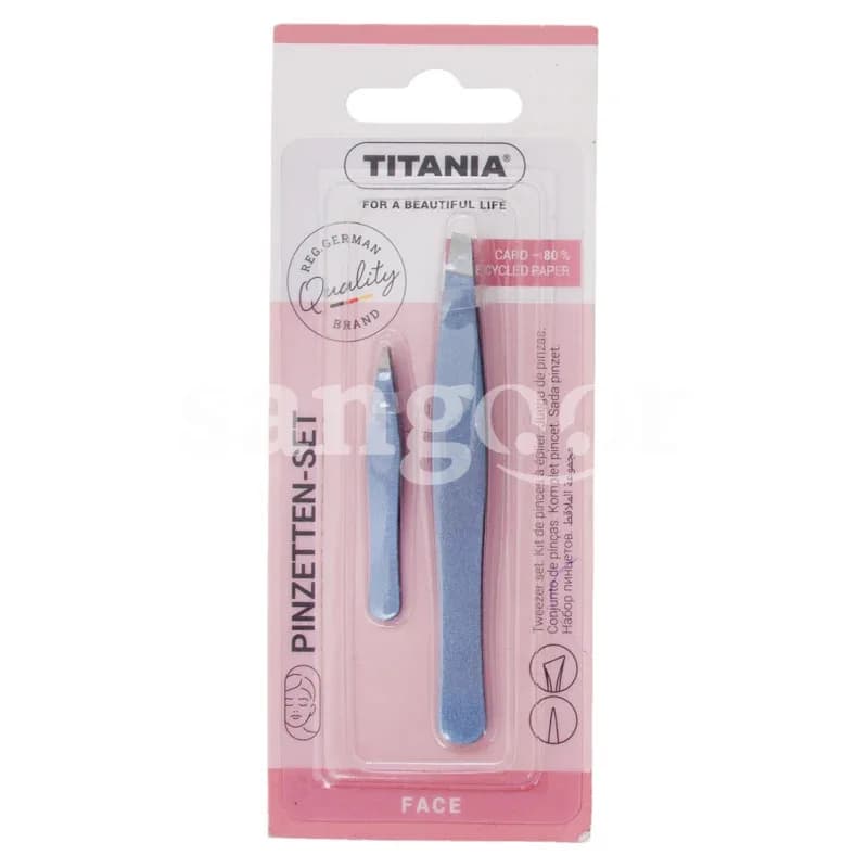 Titania 1072/bl B Set de 2 Pinces a Epiler Inox Bleu Satine 9.5 cm+ 5 cm