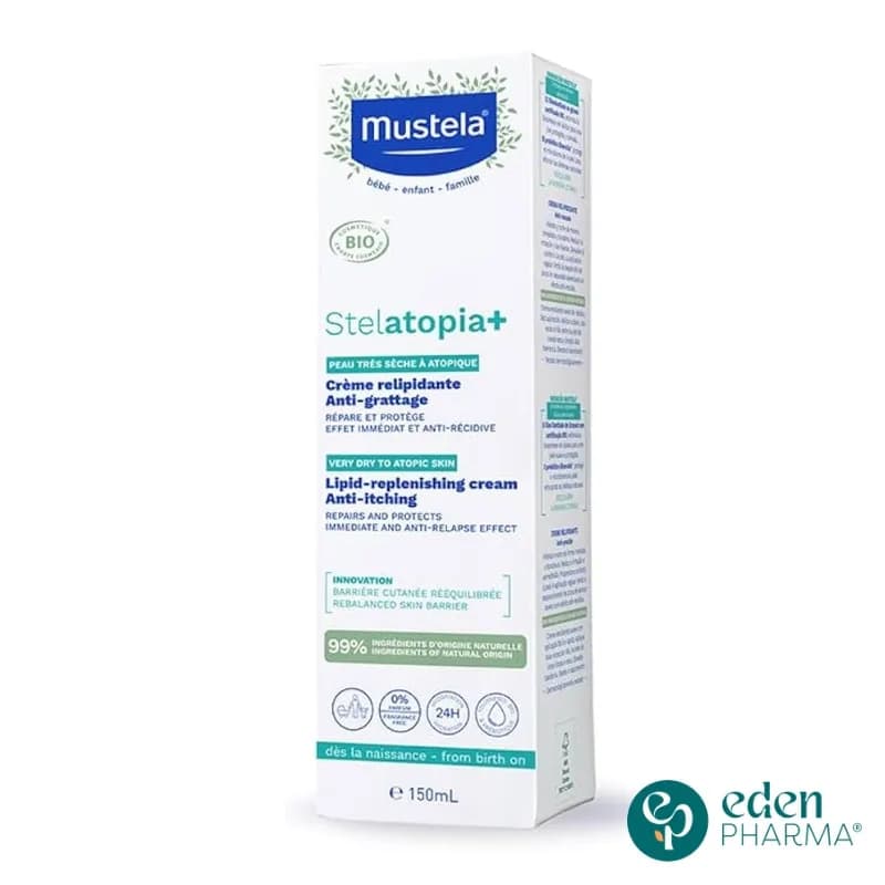 Mustela Stelatopia Crème Anti-Démangeaisons Bio, Visage et Corps, Bébés, Enfants, Toute la Famille 150 ml