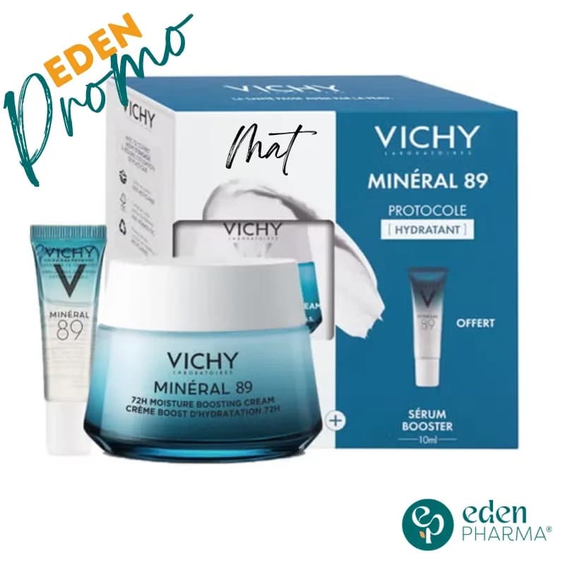 Vichy Mineral 89 Sorbet Mat Hydratation 48h Peau Mixte a Grasse 50 ml + Serum 10 ml Offert