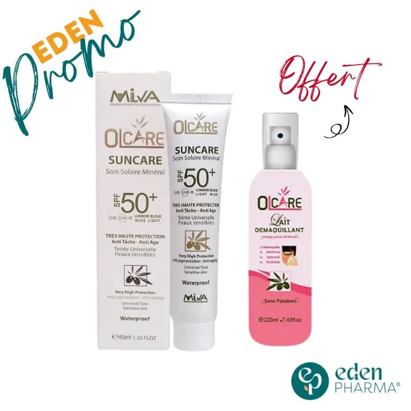 Olcare Suncare Ecran Solaire Minéral Teinté SPF50+ 40 ml + Lait Demaquillant Gratuit