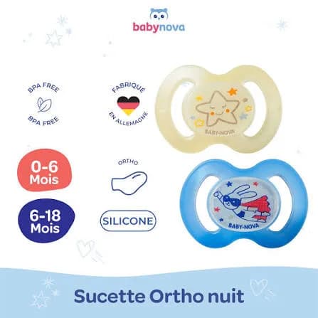 BABY NOVA SUCETTE ORTHO GLOW IN THE DARK 6-18M